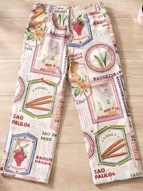 Rachel Zoe Cream Wide-Leg Pants with Botanical Prints